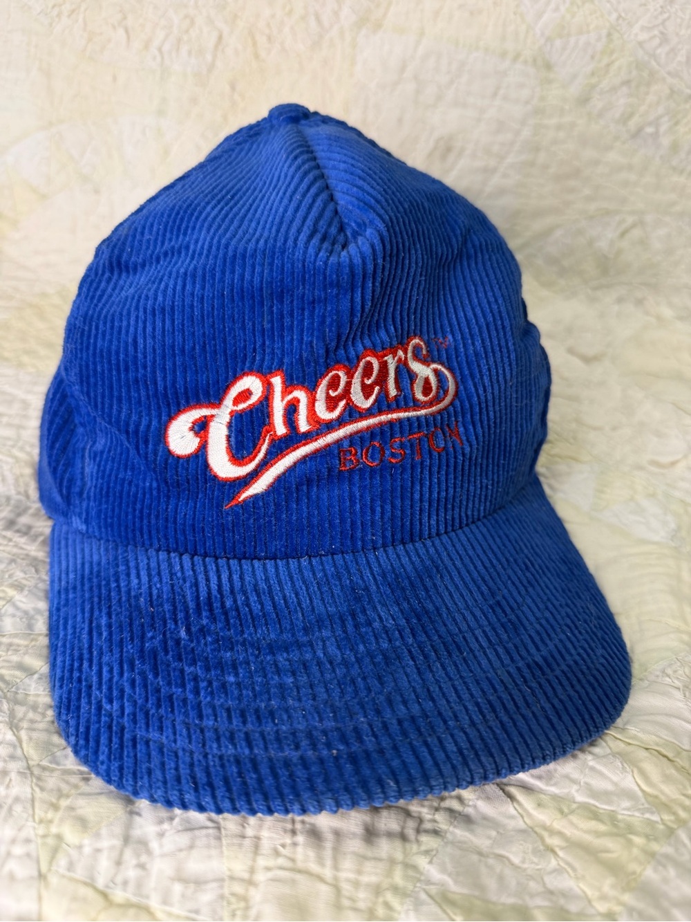 Vintage 90's Corduroy CHEERS Boston Snapback Cap Hat Blue Made in USA